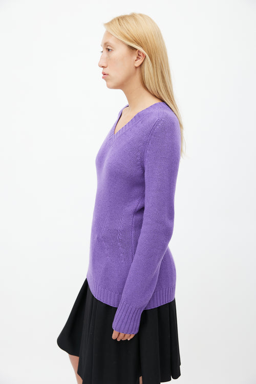 Prada Purple Wool Flared Knit Sweater