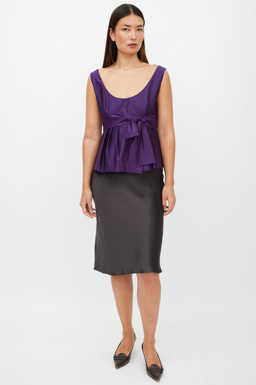 Prada Purple Wool Pleated Bow Top