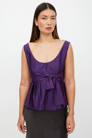 Prada Purple Wool Pleated Bow Top