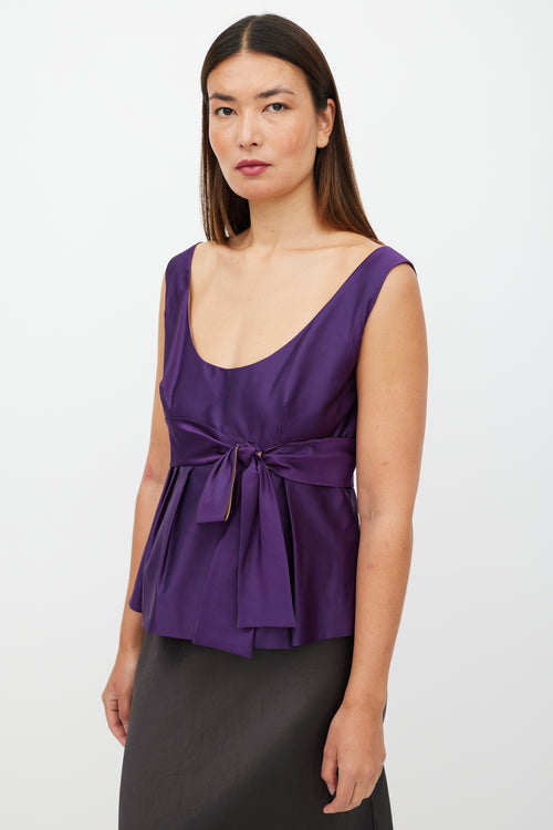 Prada Purple Wool Pleated Bow Top