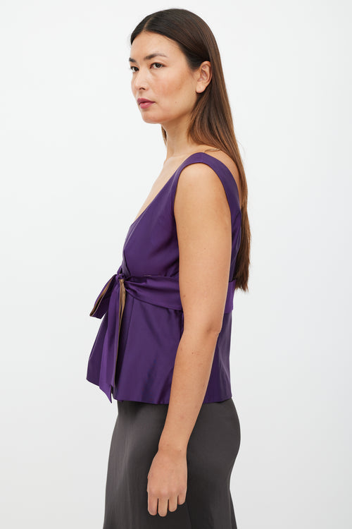 Prada Purple Wool Pleated Bow Top