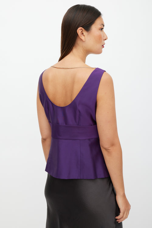 Prada Purple Wool Pleated Bow Top