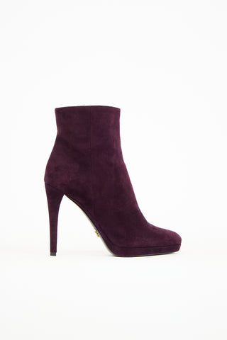 Prada Purple Suede Zip Ankle Boot