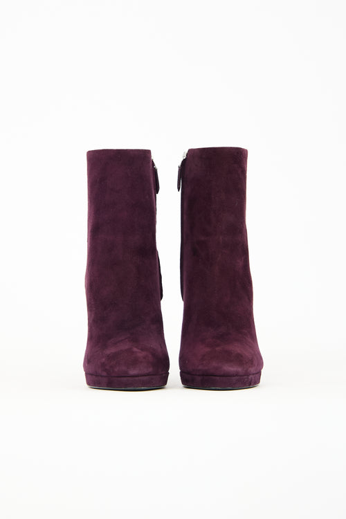 Prada Purple Suede Zip Ankle Boot