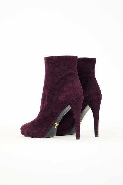 Prada Purple Suede Zip Ankle Boot