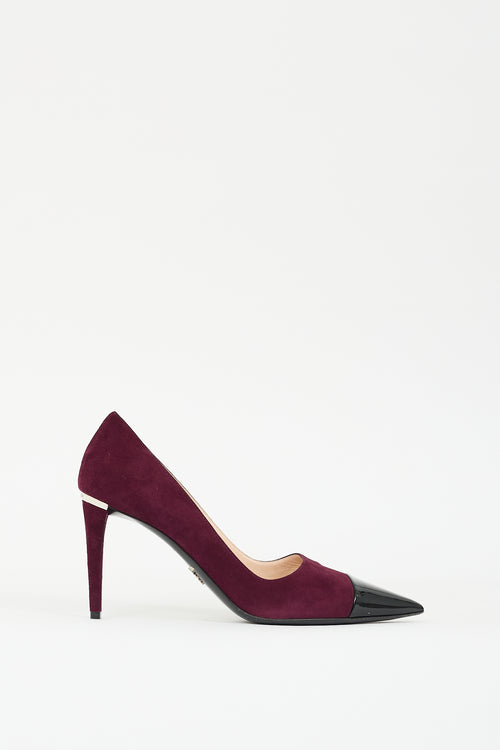 Prada Purple Suede 
Black Leather Pump