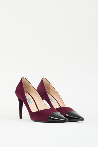 Prada Purple Suede 
Black Leather Pump