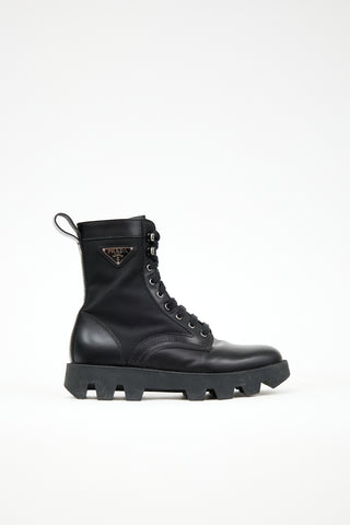 Prada Re-Nylon 
Leather Lace Up Boot