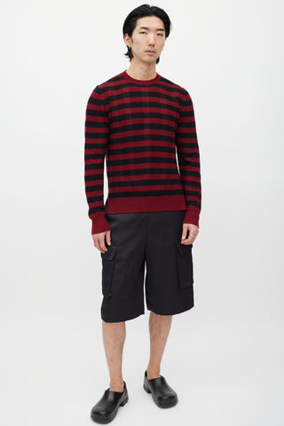 Prada Red 
Black Cashmere Striped Knit Sweater