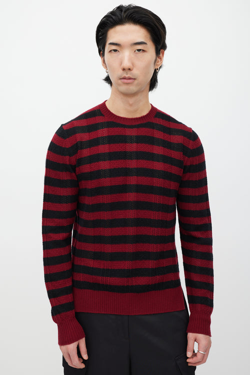 Prada Red 
Black Cashmere Striped Knit Sweater