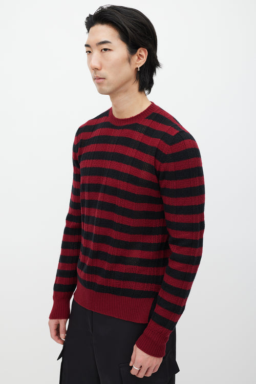 Prada Red 
Black Cashmere Striped Knit Sweater