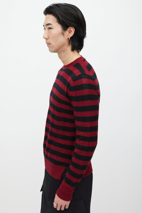 Prada Red 
Black Cashmere Striped Knit Sweater