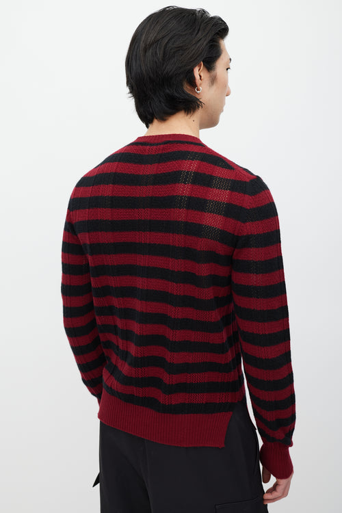 Prada Red 
Black Cashmere Striped Knit Sweater