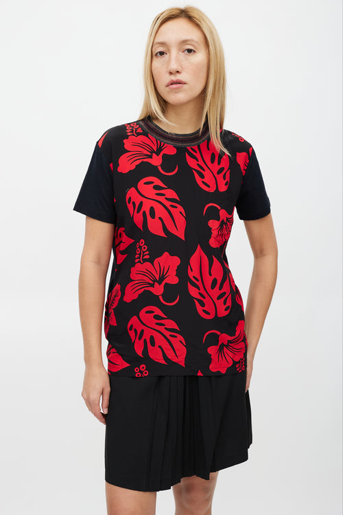 Prada Red 
Black Floral T-Shirt