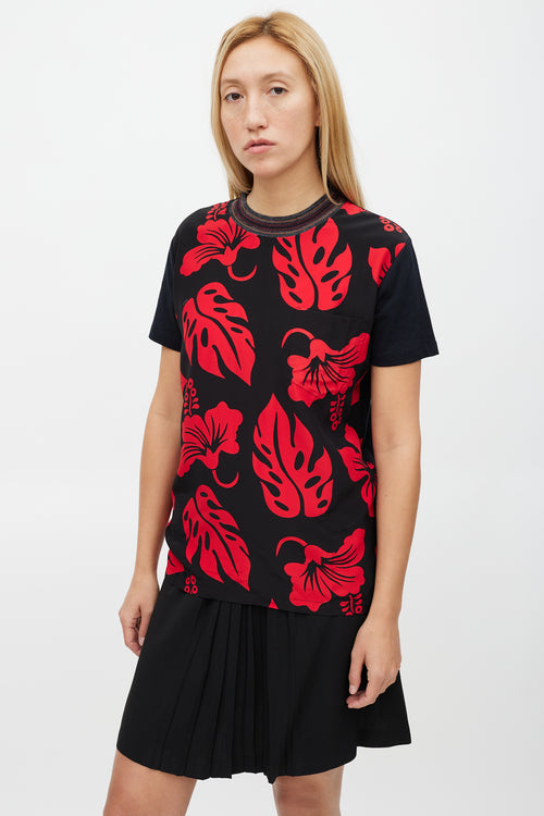 Prada Red 
Black Floral T-Shirt