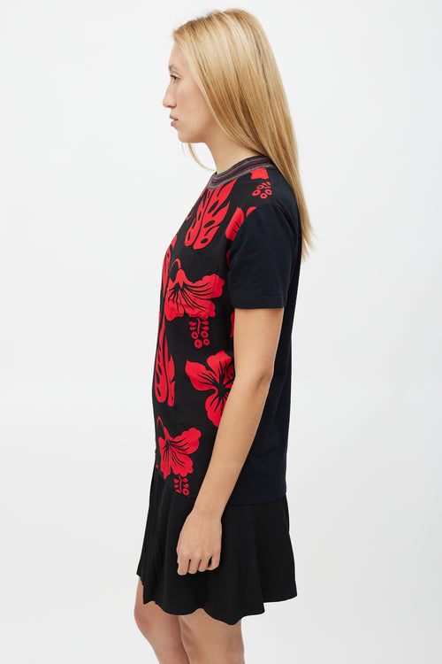 Prada Red 
Black Floral T-Shirt