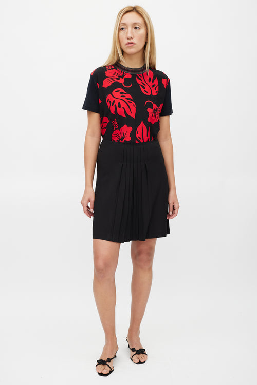 Prada Red 
Black Floral T-Shirt