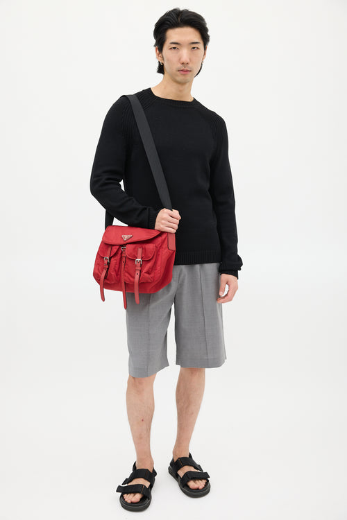 Prada Red 
Black Nylon Messenger Bag