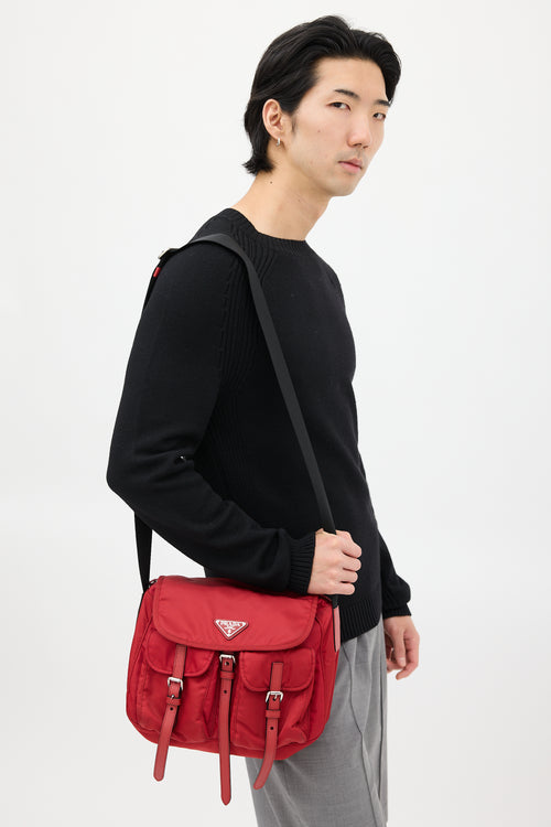 Prada Red 
Black Nylon Messenger Bag