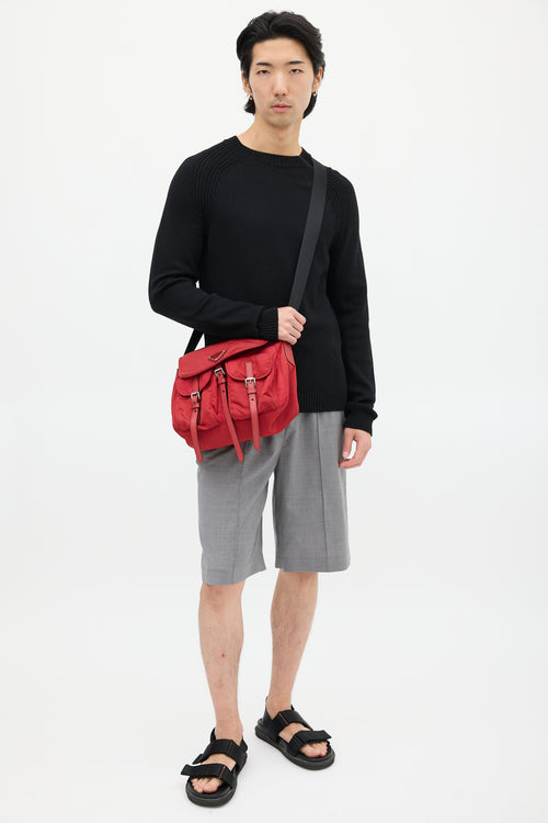 Prada Red 
Black Nylon Messenger Bag