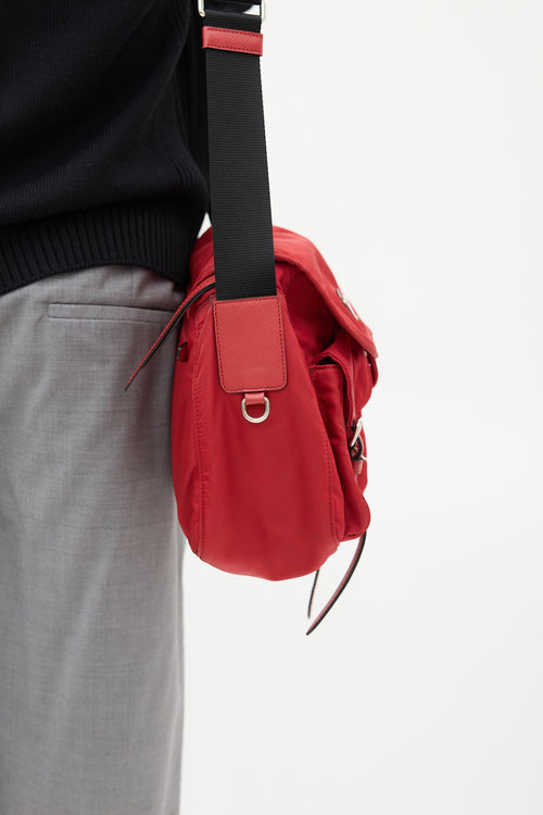 Prada Red 
Black Nylon Messenger Bag