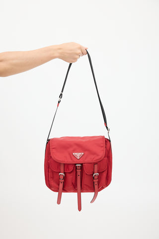 Prada Red 
Black Nylon Messenger Bag