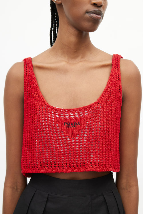 Prada Red Cotton Crochet Top