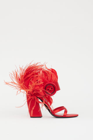 Prada Red Feather Button Sandal