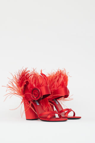 Prada Red Feather Button Sandal