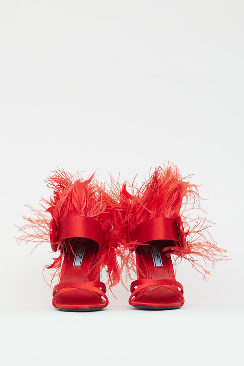 Prada Red Feather Button Sandal