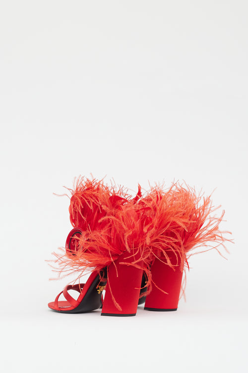 Prada Red Feather Button Sandal