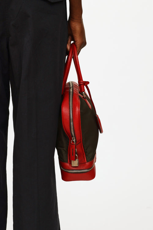 Prada Green 
Red Nylon Bowler Bag