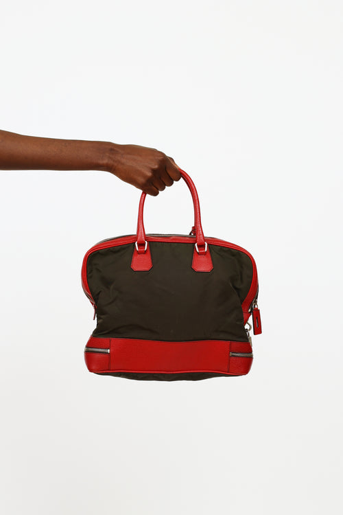 Prada Green 
Red Nylon Bowler Bag