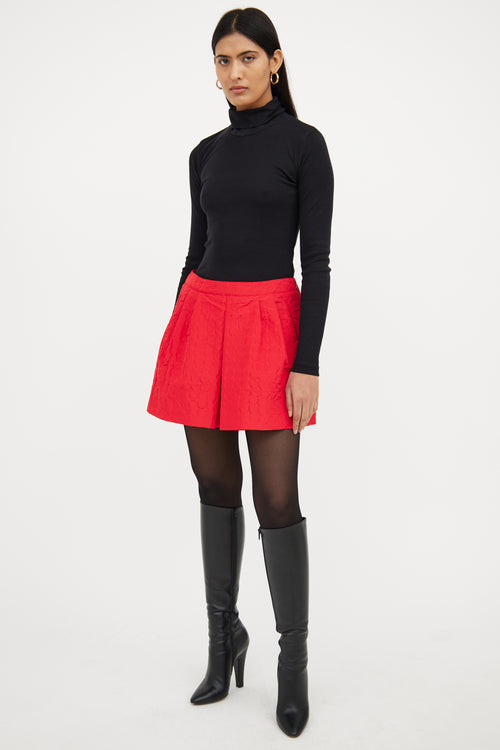 Prada Red Silk Blend Textured Mini Skirt