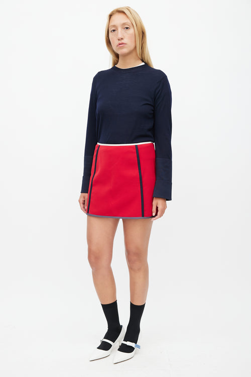 Prada Red 
Multicolour Trim Skirt