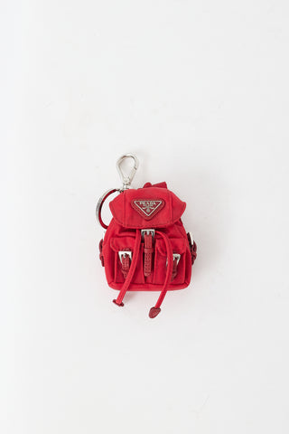 Prada Red Nylon Logo Backpack Charm