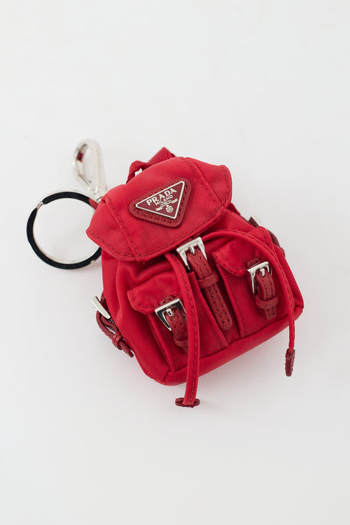 Prada Red Nylon Logo Backpack Charm