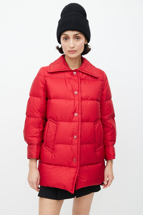 Prada Red Nylon Down Puffer