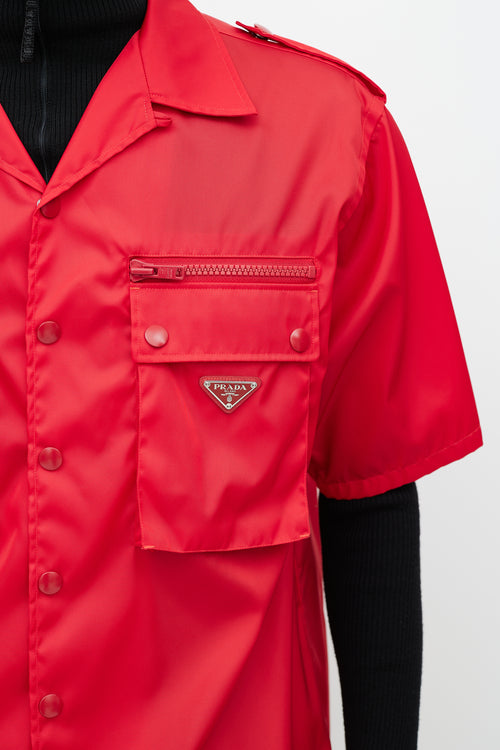 Prada Red Nylon Snap Button Shirt