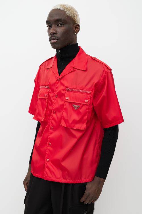 Prada Red Nylon Snap Button Shirt