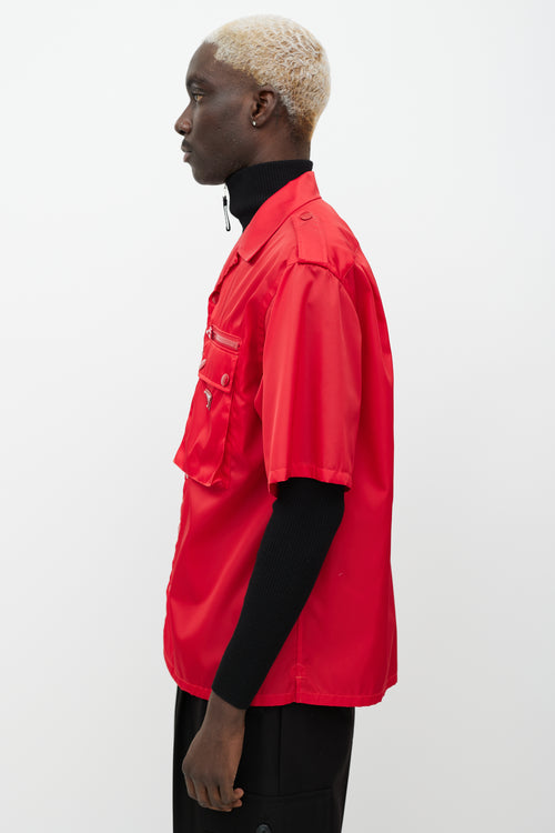 Prada Red Nylon Snap Button Shirt