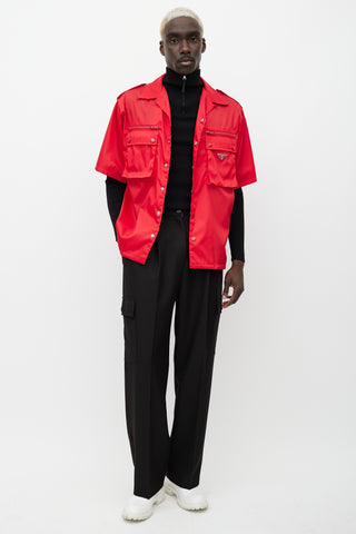 Prada Red Nylon Snap Button Shirt