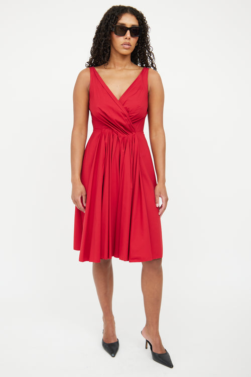 Prada Red Crossover Pleated Dress