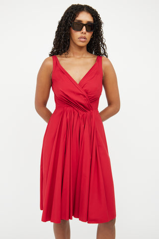 Prada Red Crossover Pleated Dress