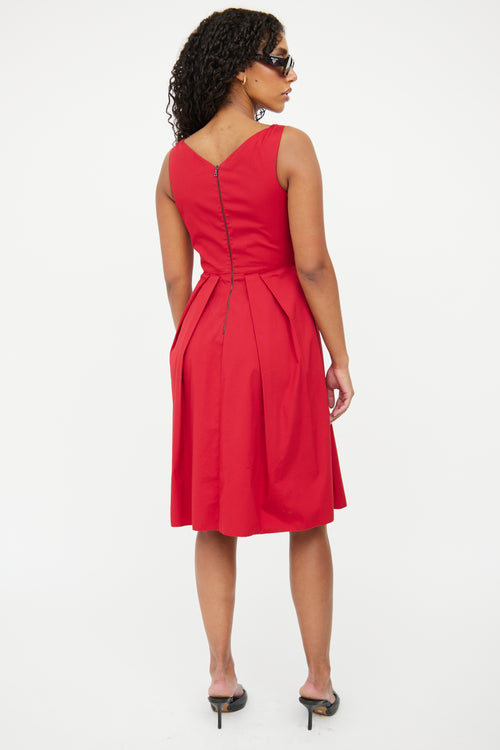 Prada Red Crossover Pleated Dress