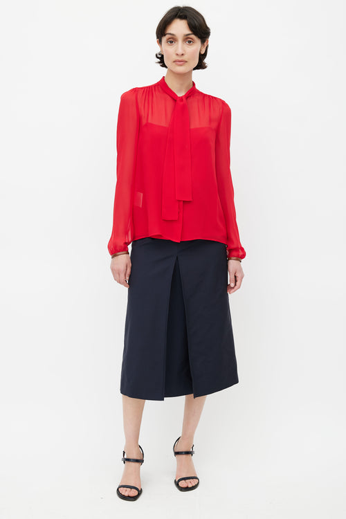 Prada Red Semi Sheer Blouse