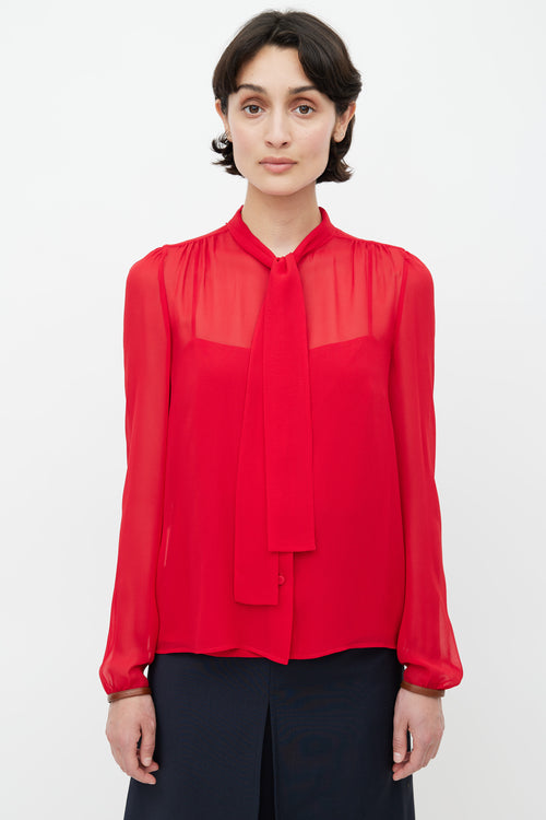 Prada Red Semi Sheer Blouse