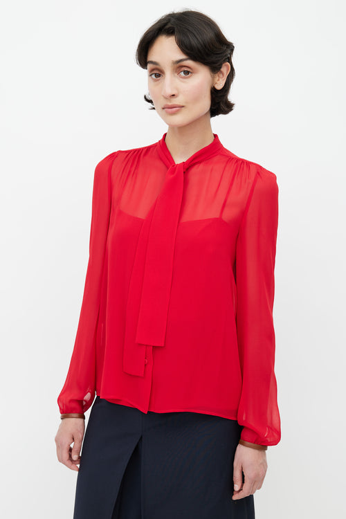 Prada Red Semi Sheer Blouse