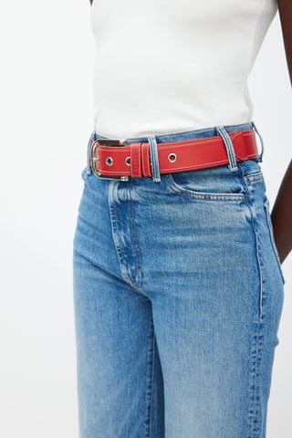 Prada Red 
Silver Buckle Leather Belt