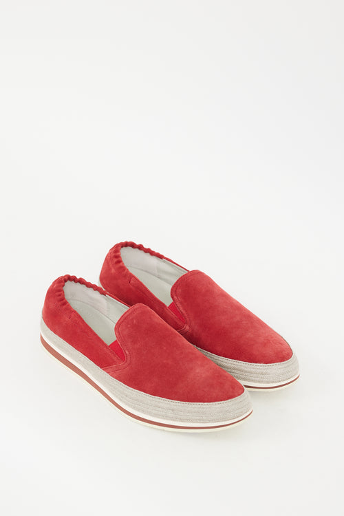 Prada Red Suede Saint Tropez Slip On Sneaker